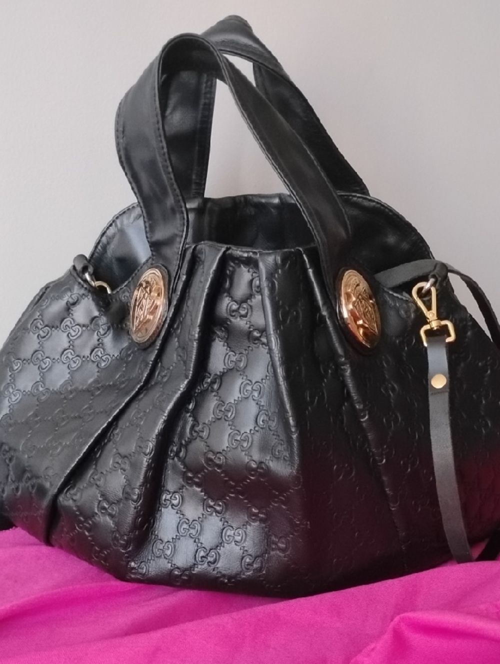 Black Gucci Hysteria Top Handle Bag With Original Shoulder Strap
